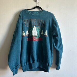 Vintage Sz M Blue Victoria Relaxed Sails Boat Sweater